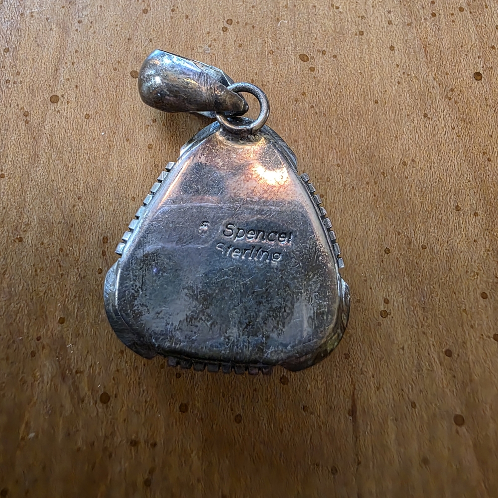 Sterling Silver Turquoise Pendant - Green Triangle Stone - Picture 3 of 5